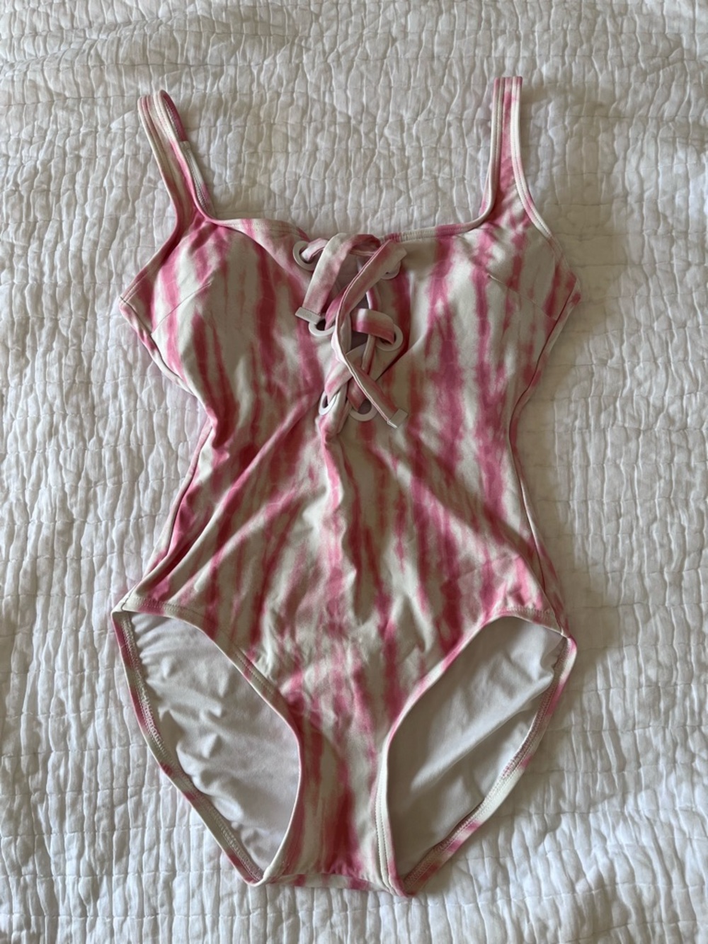 Michael Kors Pink Tie-Dye One Piece Swimsuit w/ Lace-Up Front Full Coverage sz 6